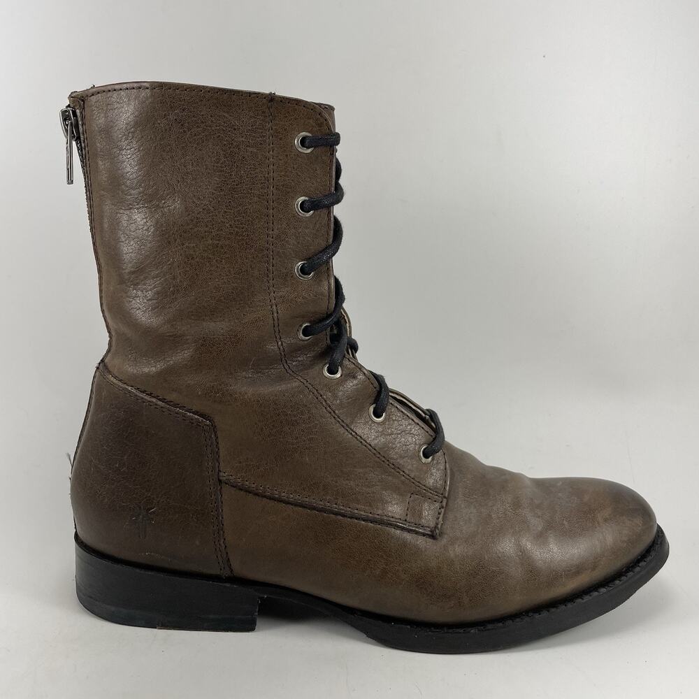Frye Veronica Combat Casual Womens Size 8 Brown Leather Lace Up Back Zip Boots